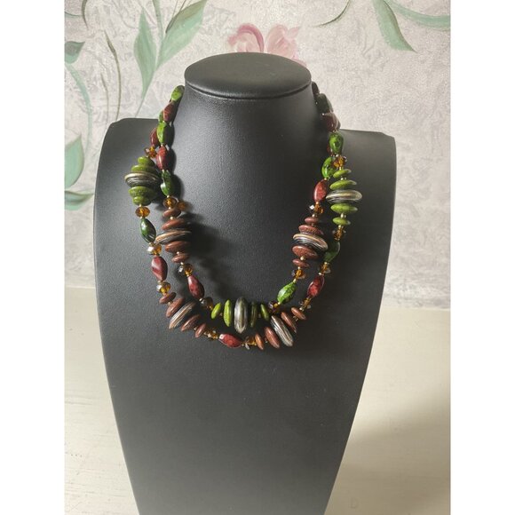 Colorful Multicolored Beaded Necklace With Adjustable Chain - Picture 1 of 4